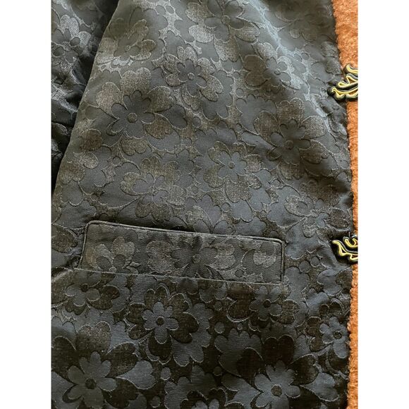 Vintage Handmade Black Jacquard Tang Style Jacket Sherpa Lining Frog Closure S/M - Picture 7 of 11